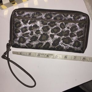 Coach Metallic Silver Grey Ocelot Clutch Wristlet